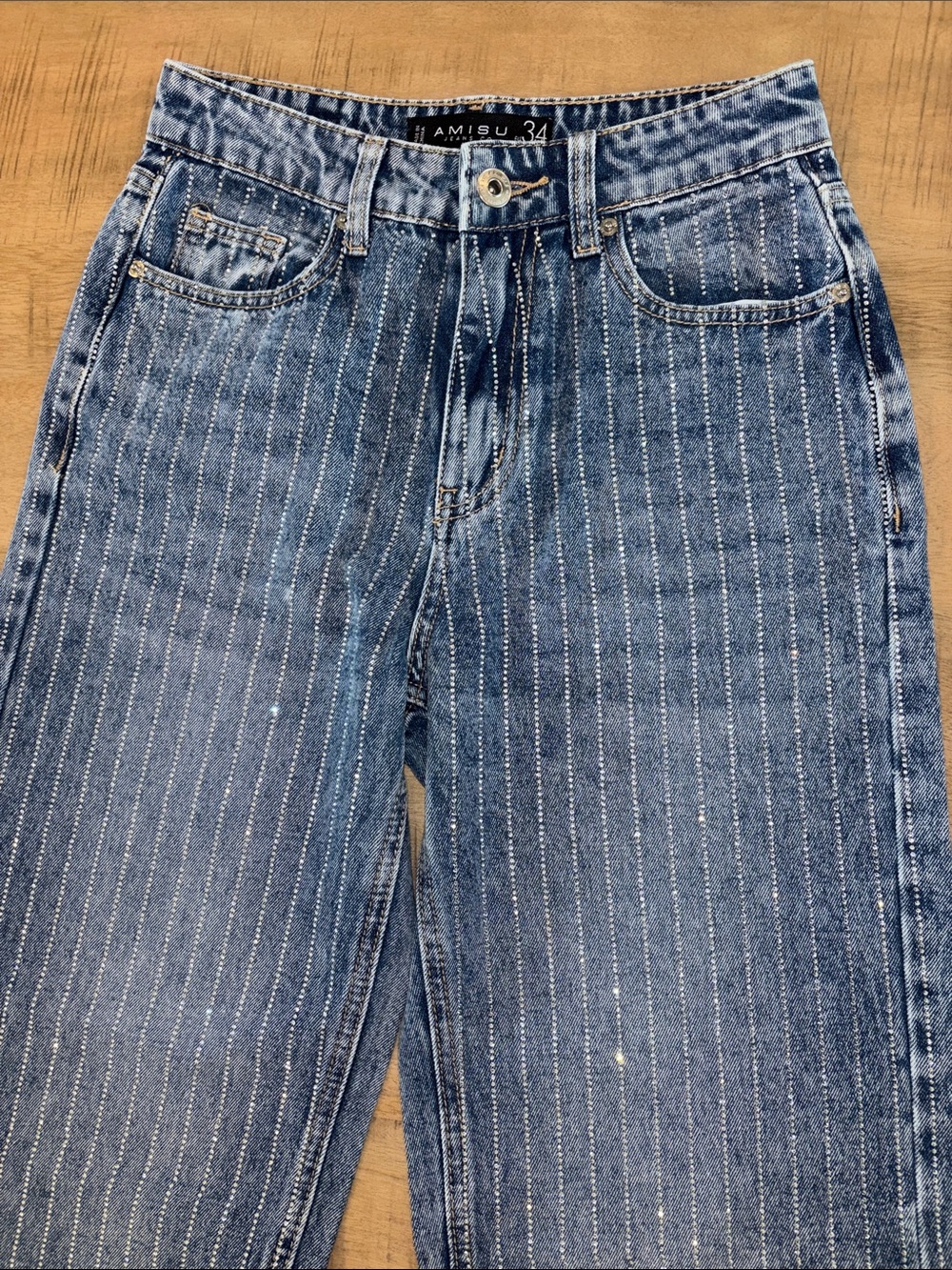 Amisu New Yorker Sparkly Rhinestone Denim Jeans Size 4 Nashville Cowgirl 🤠 - Picture 2 of 6